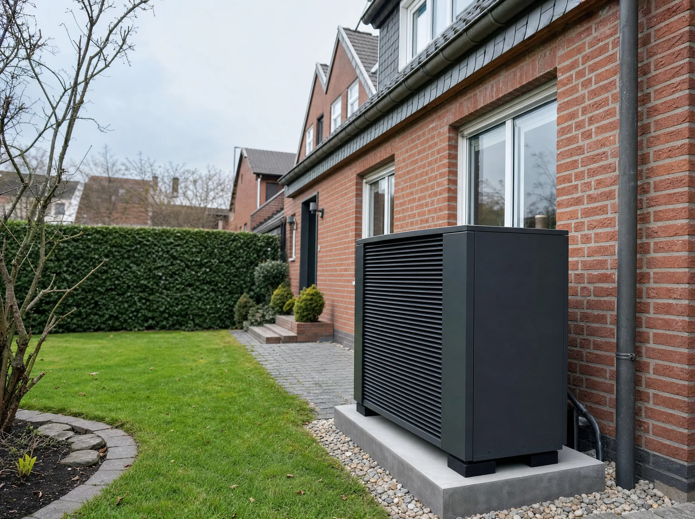 Wärmepumpe an Klinkerfassade